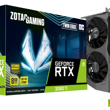 ZOTAC GEFORCE RTX 3060Ti Twin Edge OC 8GB GDDR6 | 256 bit | 1695/14000 | HDCP | Three DP | HDMI | Medium Pack